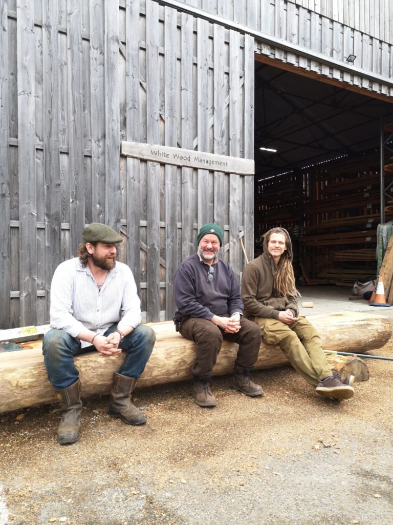 Workers Sat on a Crafted Oak Log Bench